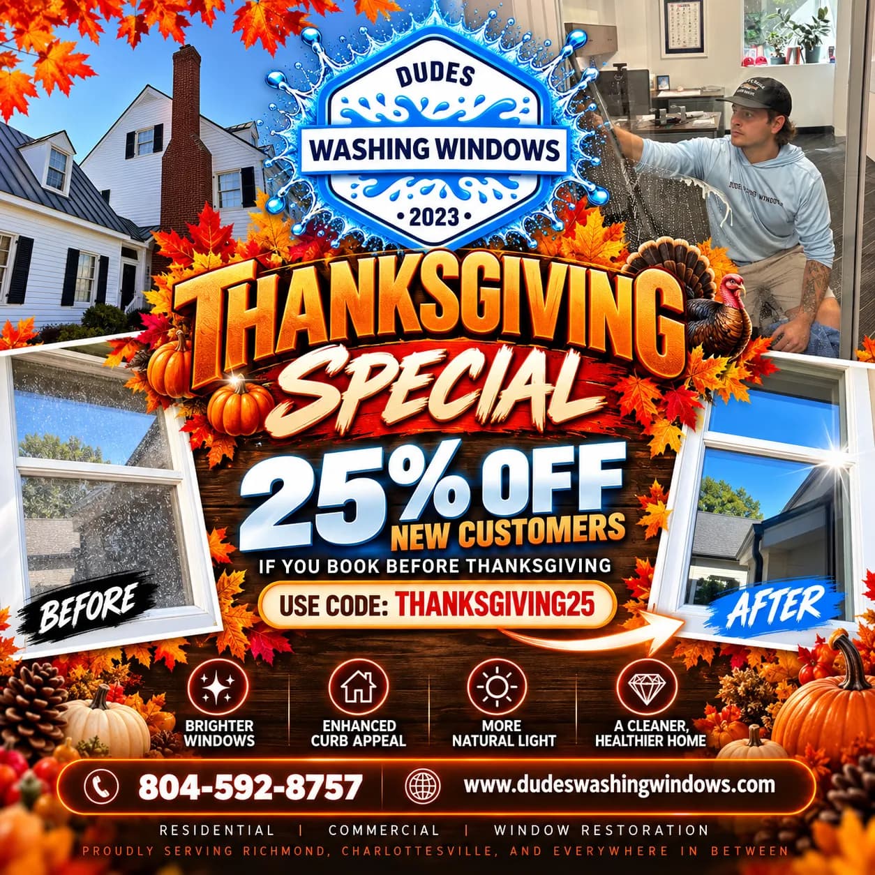Dudes Washing Windows Thanksgiving Special - 25% Off for New Customers image
